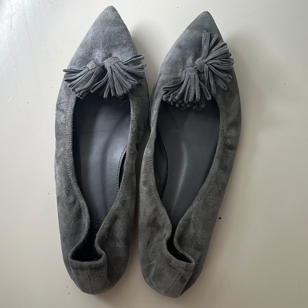 J Crew Lottie Suede Tassel Flats US 7 Gray